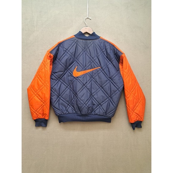 Vintage Y2K Nike Reversible Bomber Size M Orange Blue Swoosh Quilted White Tag